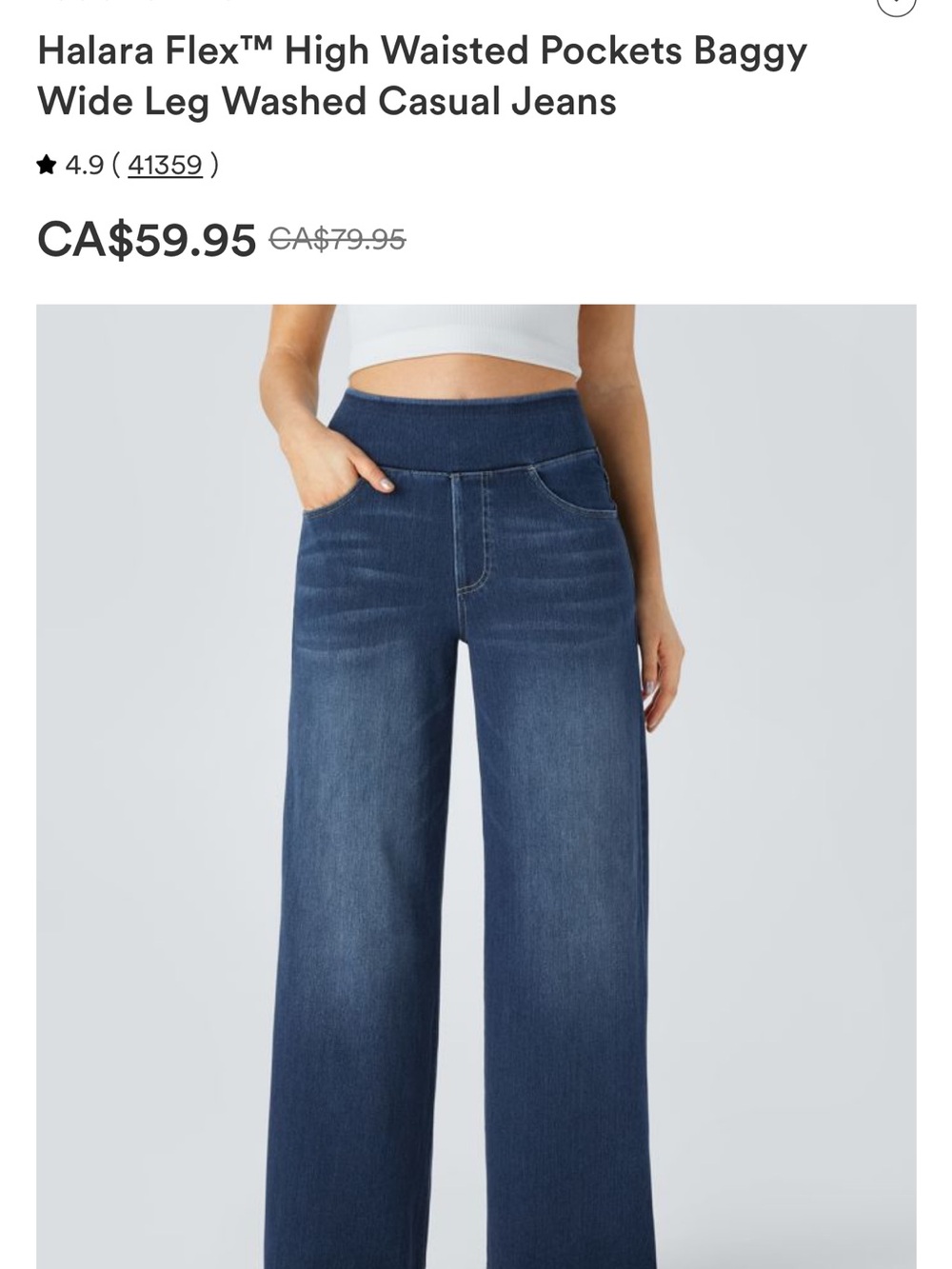 HALARA Wide Leg High-Waist Washed Jeans - Dark Blue